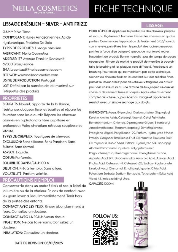 Lissage brésilien No Time Silver 250 ml – Image 3