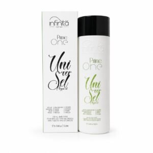 Bouteille verte de lissage au tanin Prime One Universel Infinita 1 litre sur fond blanc